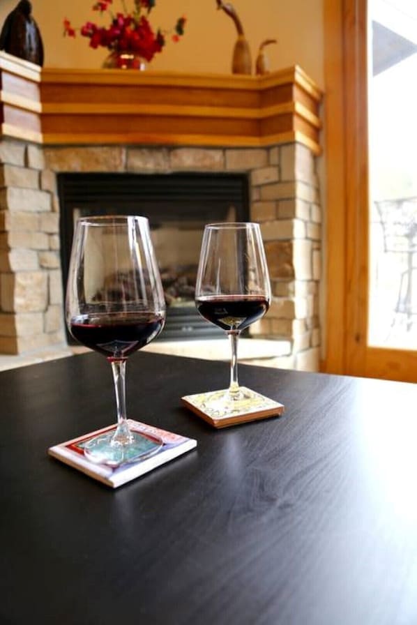 Have a glass of wine by the gas fireplace!
