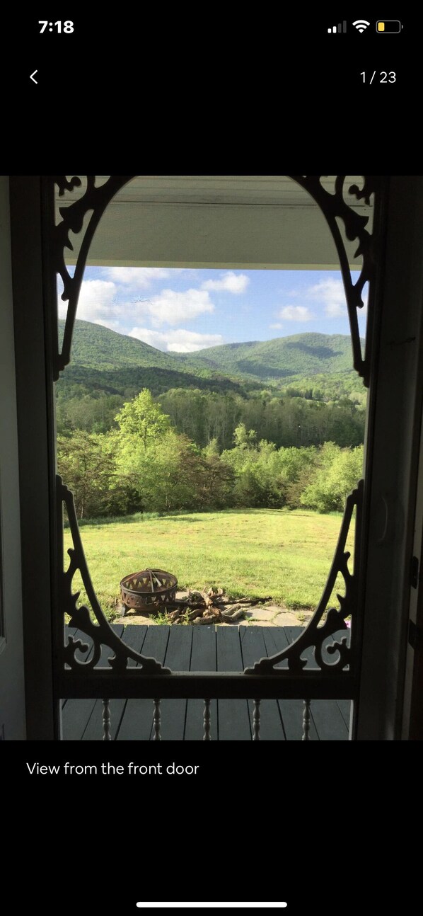 View from front porch.  We now has a gas firepit.