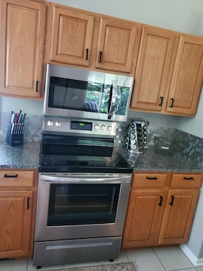 August 2022 Brand new stainless steel stove, microwave and refrigerator