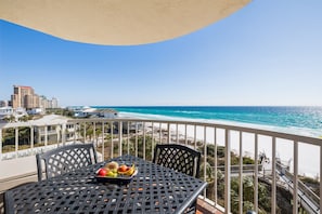 Experience breathtaking 6th story views of the beach from our gulf front patio