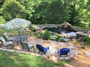 Pond patio, pond, & waterfalls