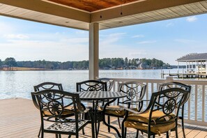 Covered deck of the boathouse offers amazing views and protection from the sun.