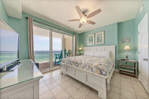 Gulf front master bedroom with a king size bed.