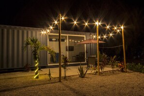 Patio area at night