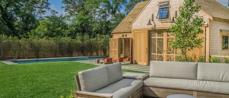 Pool house and pool. (Additional outdoor furniture has been added since photo)