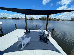 20 x 20 Shaded Dock Platform over looking the salt water lake. Excellent Fishing