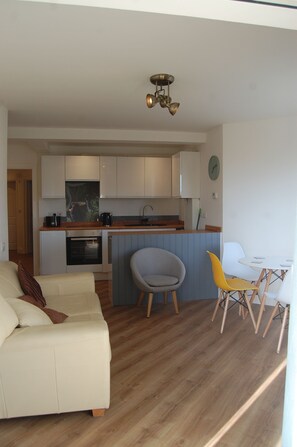 Kitchen and lounge area .