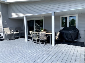Patio with Weber gas grill.