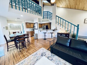 High ceilings and open concept living area