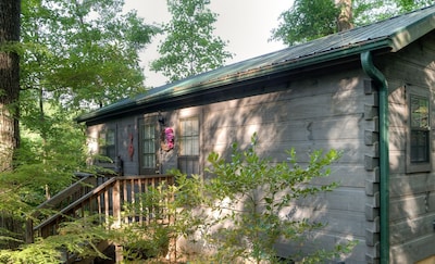 Lake Lure cabin with a mountain view from your romantic hot tub for two.