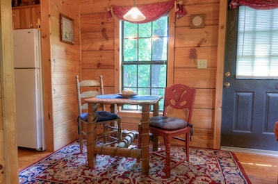 Lake Lure cabin with a mountain view from your romantic hot tub for two.