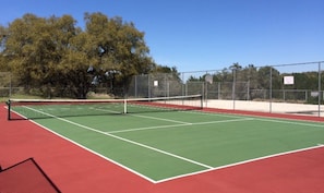 Tennis court also has newly painted pickleball court on it.  Plus community pool