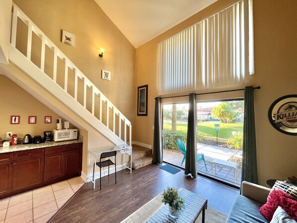 Living room with Garden and lake view on ground floor