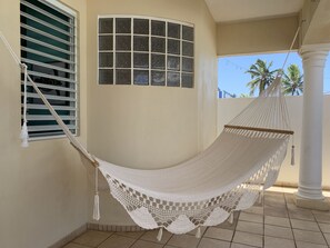 Relax or take a nap in the comfy hammocks