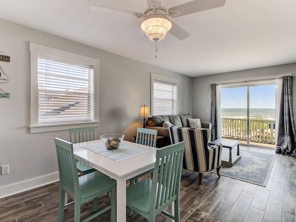 View from entryway toward dining area and living area - Atlantic Ocean in the background