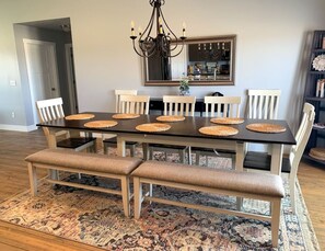 Dining room table with tons of seating!