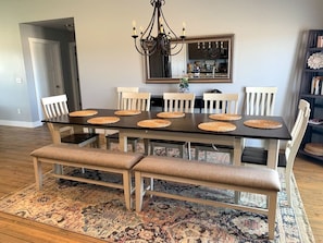 New dining room table with tons of seating!  Imagine the family or all your friends gathered around making memories.