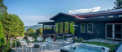 Expansive back deck with hot tub and big views at Mountain Modern!