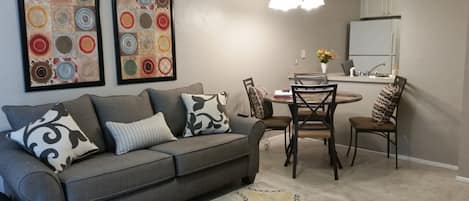 Living room and dining area. 