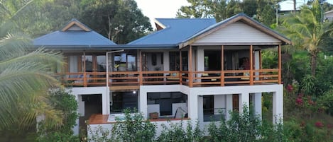 Master on the left. Main room/.kitchen on the right. Bottom deck storage rooms.