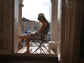 Relaxing on the balcony.