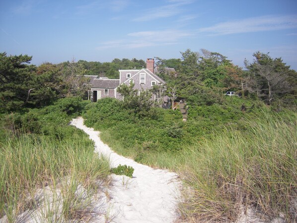 from top of the dune looking back towards the house