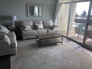 Family room connects to ocean front balcony 