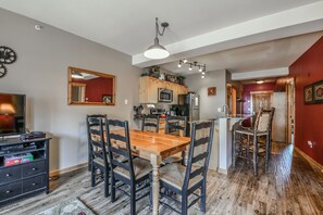 Dining area with lots of lighting