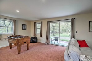 Challenge companions to a foosball match or sink into the bean bag to watch.