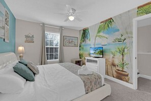 2023-09 Coastal King Bedroom decor upgraded with wall mural