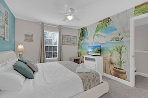 2023-09 Coastal King Bedroom decor upgraded with wall mural