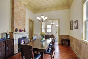 Dining room view showing  14-foot ceilings