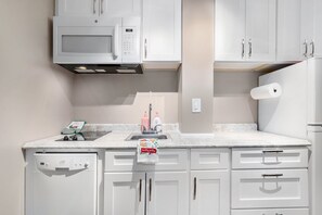 The kitchen has everything you'll need (except an oven!)