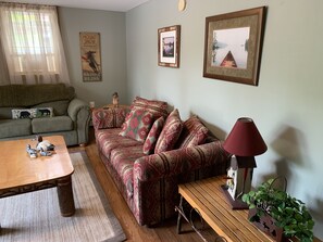 Couch offers a pull out full size bed