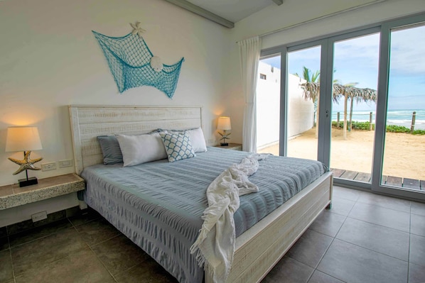 Ocean front Master bedroom with King Size bed and imported high quality mattresses