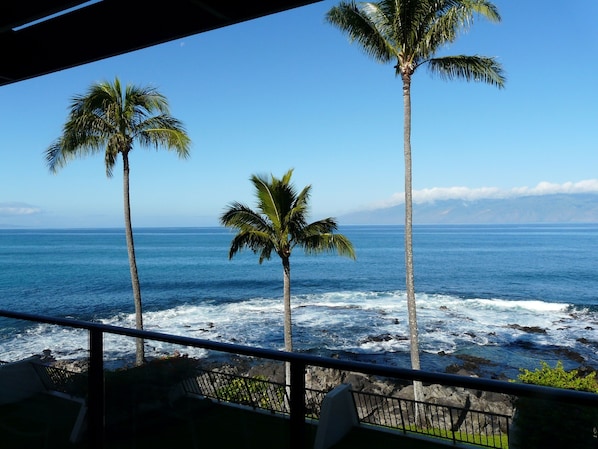 Breathtaking view from our lanai facing Molaki. Note the crashing waves.