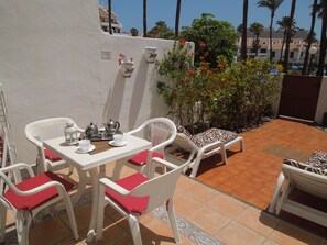 Lower terrace with garden and sun loungers