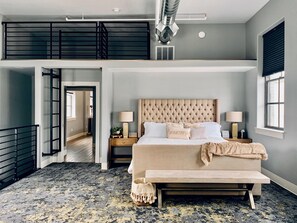 King size adjustable bed. Ladder &amp; loft sleeping area