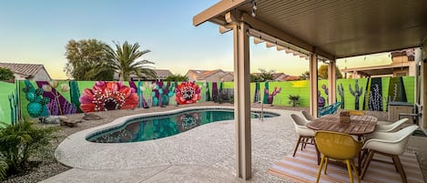 Outdoor dining and lounging by your private pool.