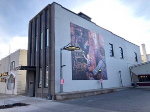 Large windows overlook historic Center Street