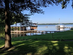 View of lake from deck 
