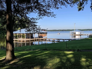 View of lake from deck 
