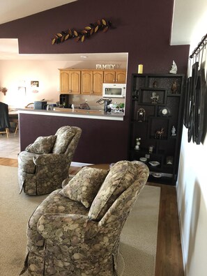 Living Room with Kitchen in background