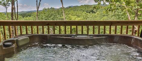 Hot tub with mountain views