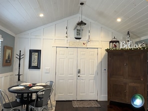 View of the front doors from the bed