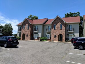 Looking at building B from the parking lot