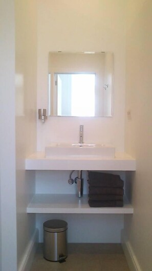 Private bathroom with lavabo, rain shower & toilet