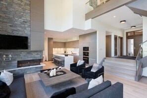 Living area with gas fireplace and comfortable seating