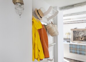 Hallway in front of guest bathroom. 