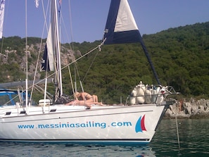 Sunbathing on deck